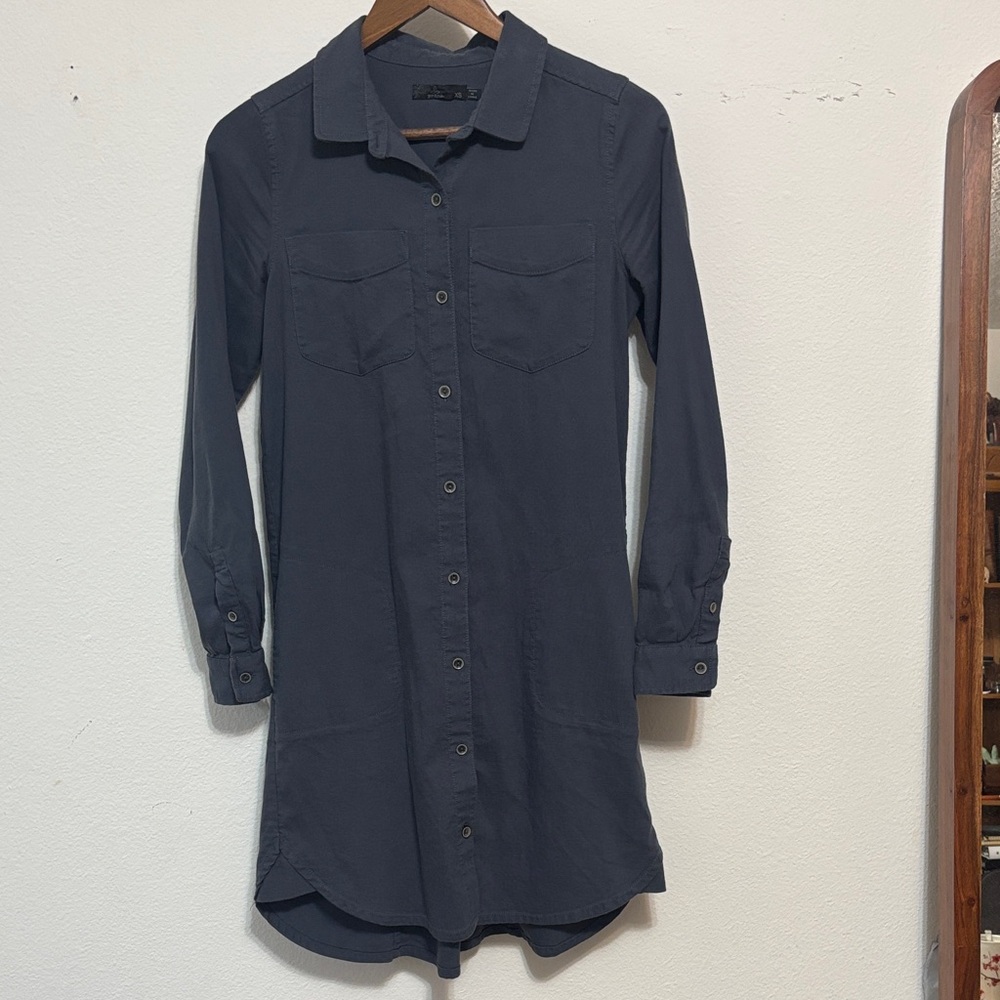Prana Charcoal Button-Up Shirt Dress